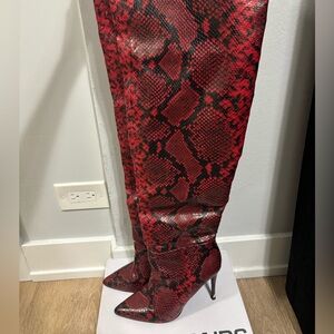 Steve Madden Red Snake Print Over-the-Knee Boots